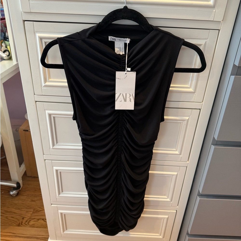 NWT Zara ruched black mini dress size medium